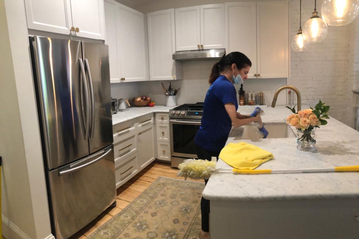 an Onix cleaner, a woman, cleaning the kitchen sink