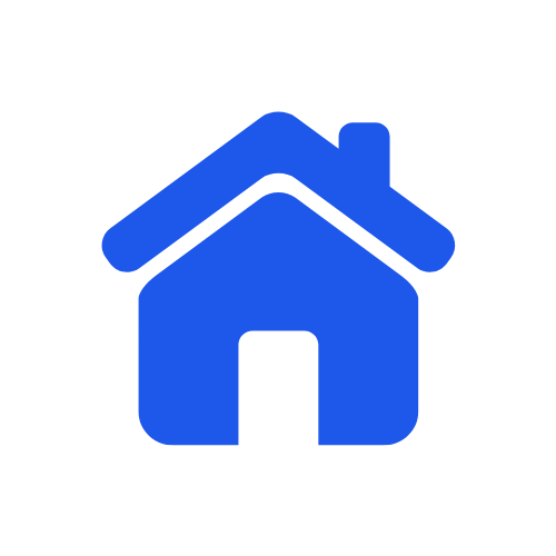 A blue house icon against a black background.