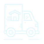 A delivery truck icon with a house on it, perfect for apartment cleaning templates.
